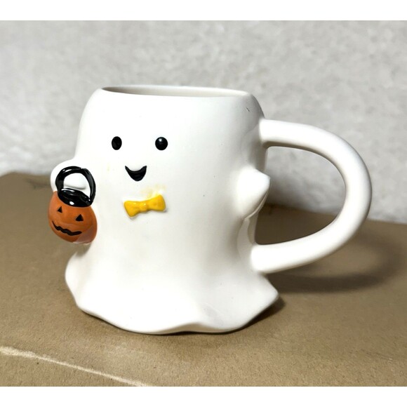 Trick or Treating Ghost with Pumpkin Stoneware 15.2 oz Mug Halloween Hyde & Eek - Picture 4 of 6